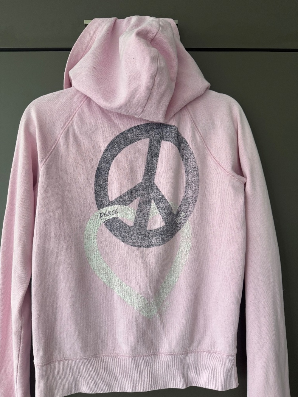 VS PINK Vintage Peace Heart Hoodie Sweater Size M Pink Victorias Secret Sweater - Picture 6 of 6